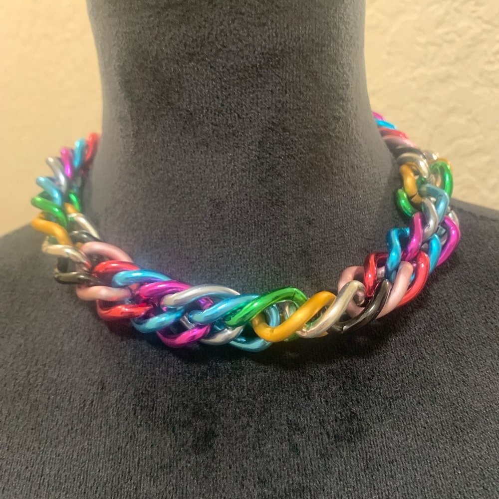 Rainbow Metallic Lightweight Chain Link Necklace